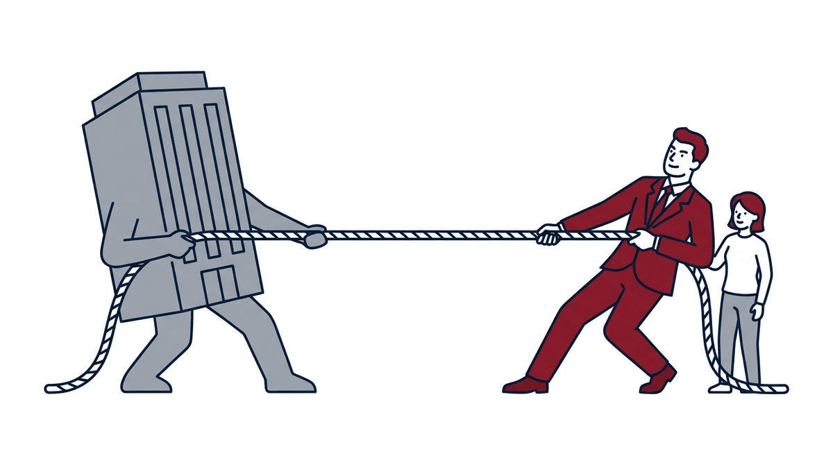 Illustratie: advocaat vecht voor cliënt tegen verzekeraar