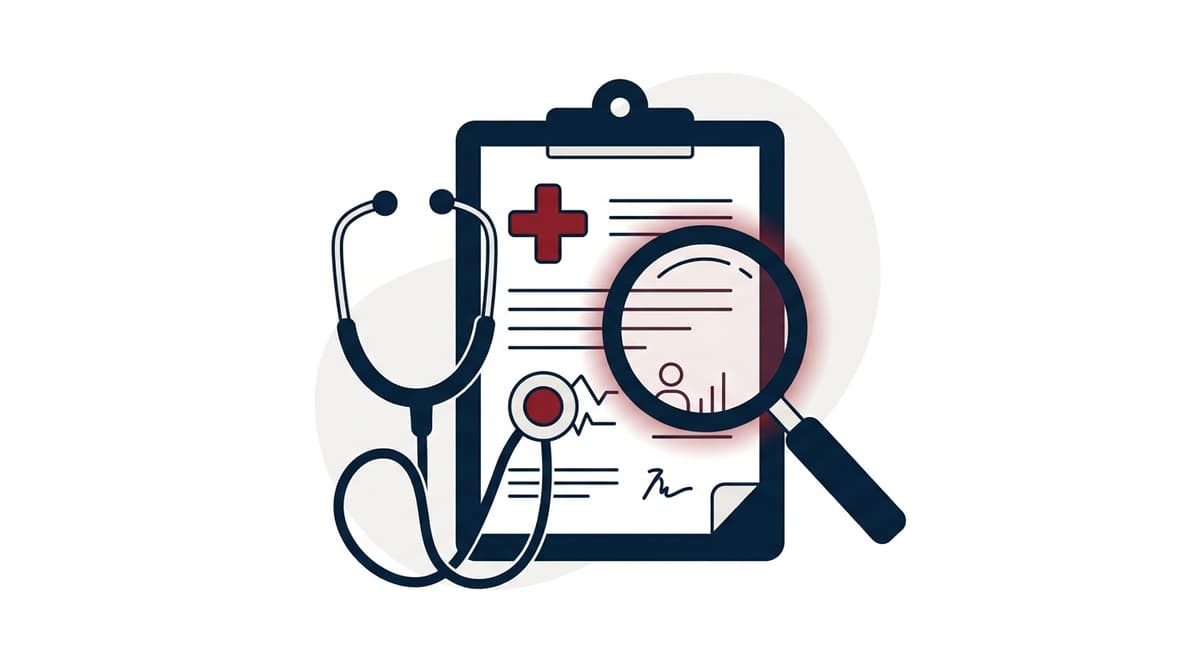 Illustratie medische fout - medisch dossier met vergrootglas