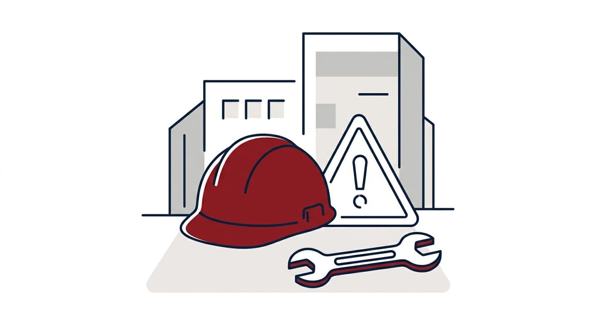 Illustratie arbeidsongeval - bouwhelm en waarschuwingsdriehoek